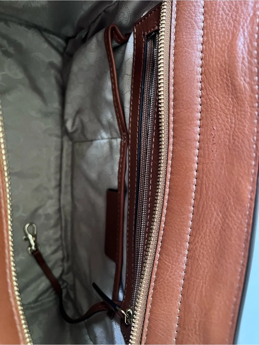Michael Kors Signature MK Monogram Satchel Crossbody Bag Brown Luggage